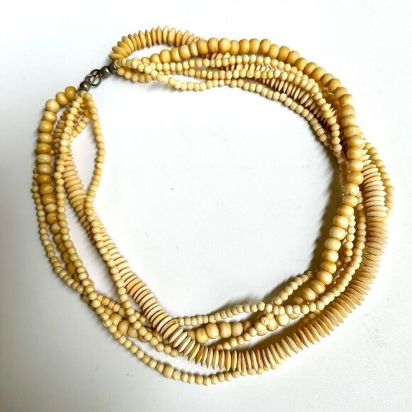 bone beaded multi strand beaded statement necklace - Picture 2 of 5
